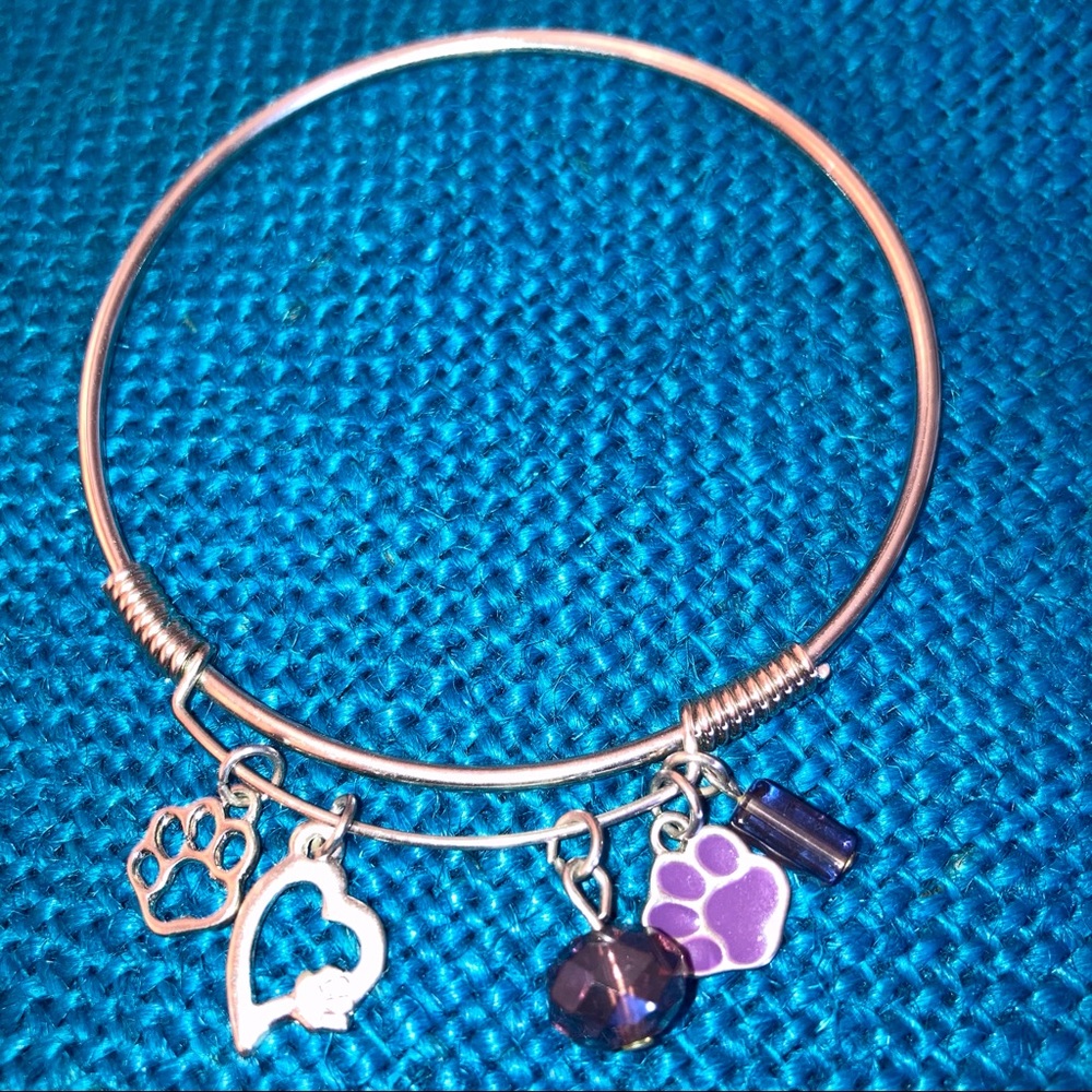 Alexi and Ani Charm Bracelet Heart, purple, dog / cat paws, silver tone